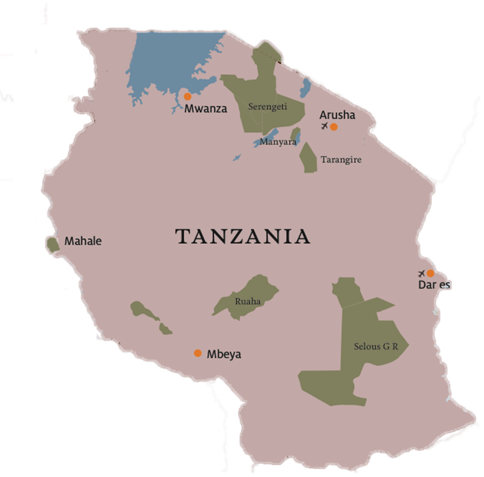 tanzania-map - Private Safaris East Africa